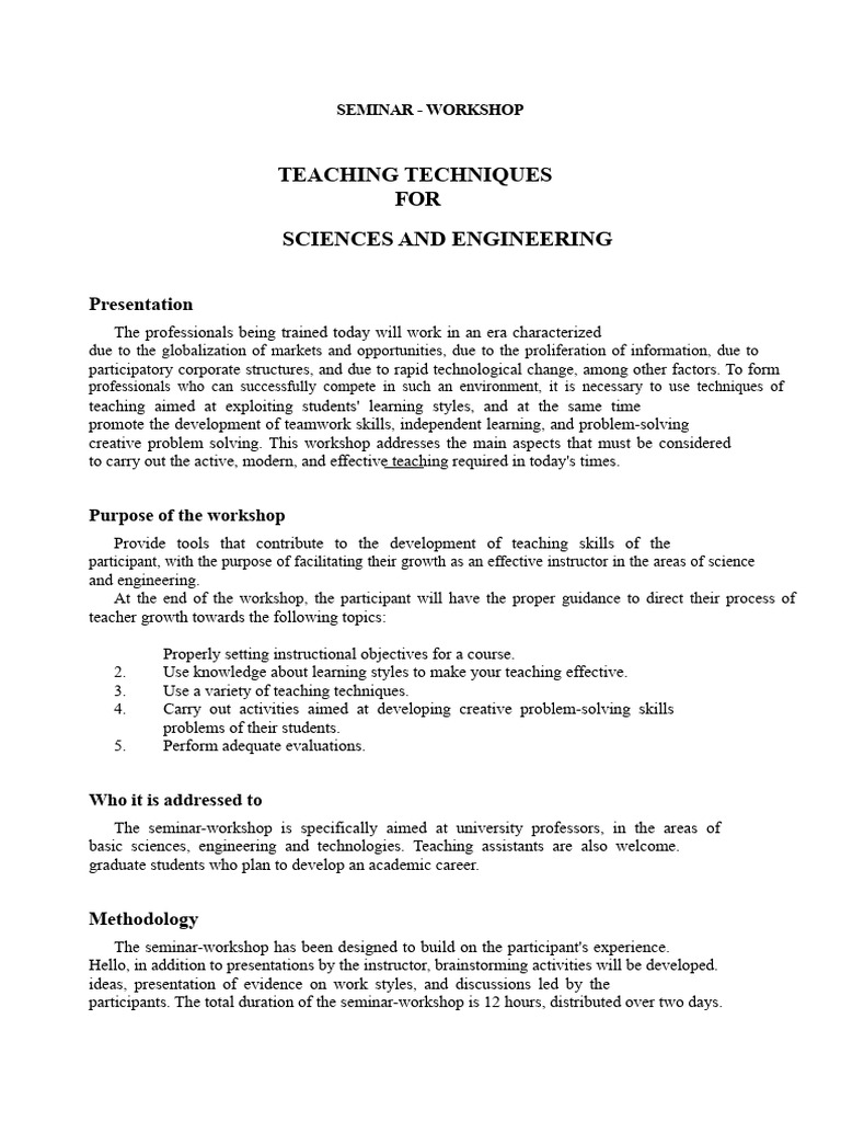 Example Seminar - Workshop | PDF | Learning | Learning Styles