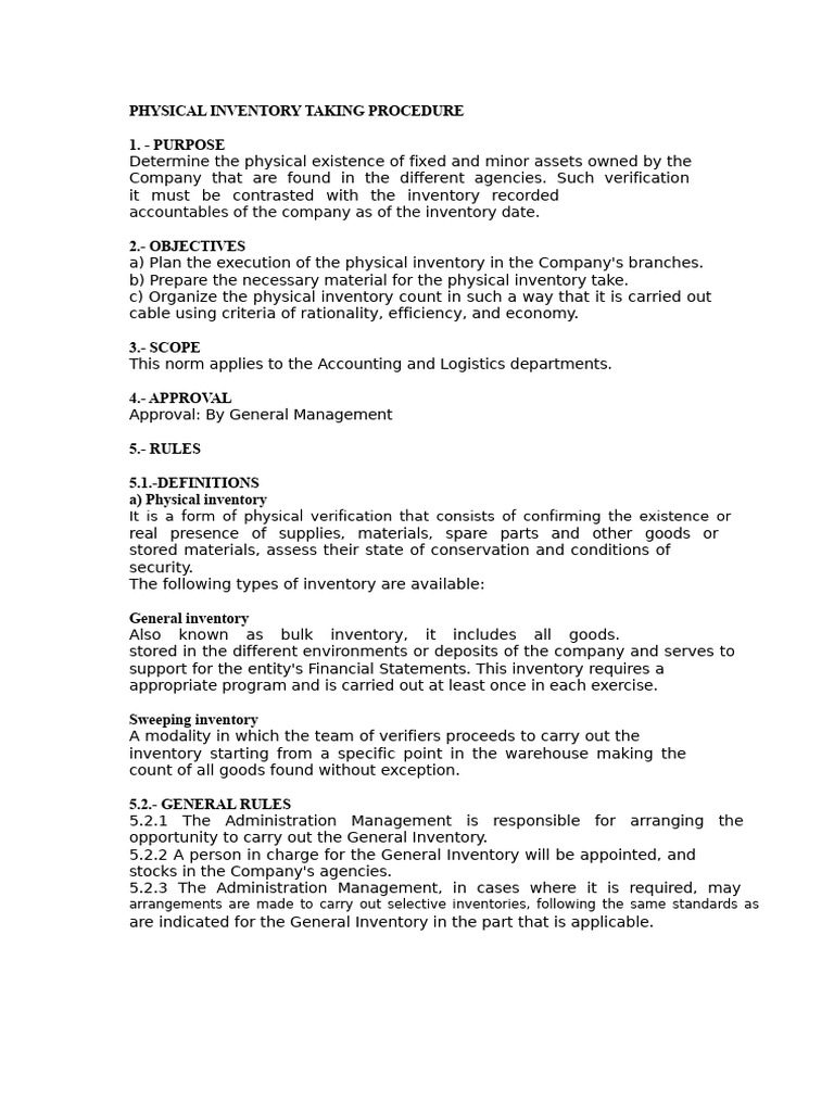 Physical Inventory Taking Procedure Guide | PDF | Inventory | Business