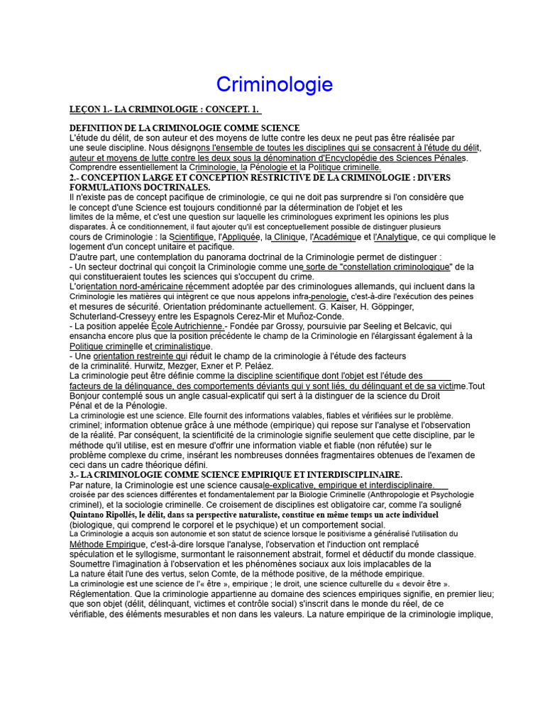 Introduction à la criminologie scientifique PDF Criminologie Science — free download