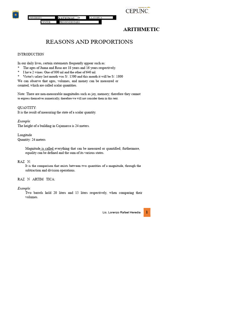 Arithmetic Reasons and Proportions Guide | PDF | Quantity | Ratio