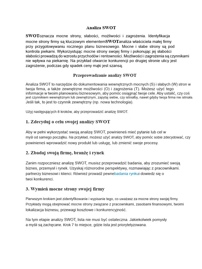 Raport Analizy SWOT | PDF