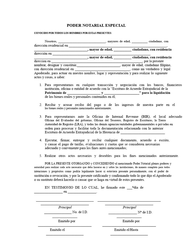 Poder Notarial Especial para Representación | PDF