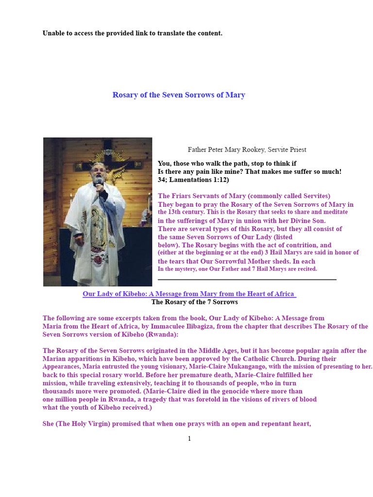The Rosary of The Seven Sorrows of The Virgin Mary Kibeho Rwanda | PDF ...