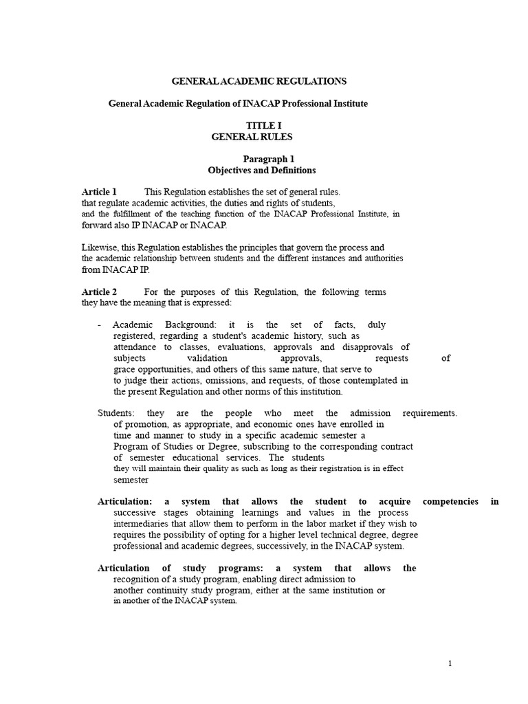 INACAP Academic Regulations Overview | PDF | Curriculum | Academic Degree