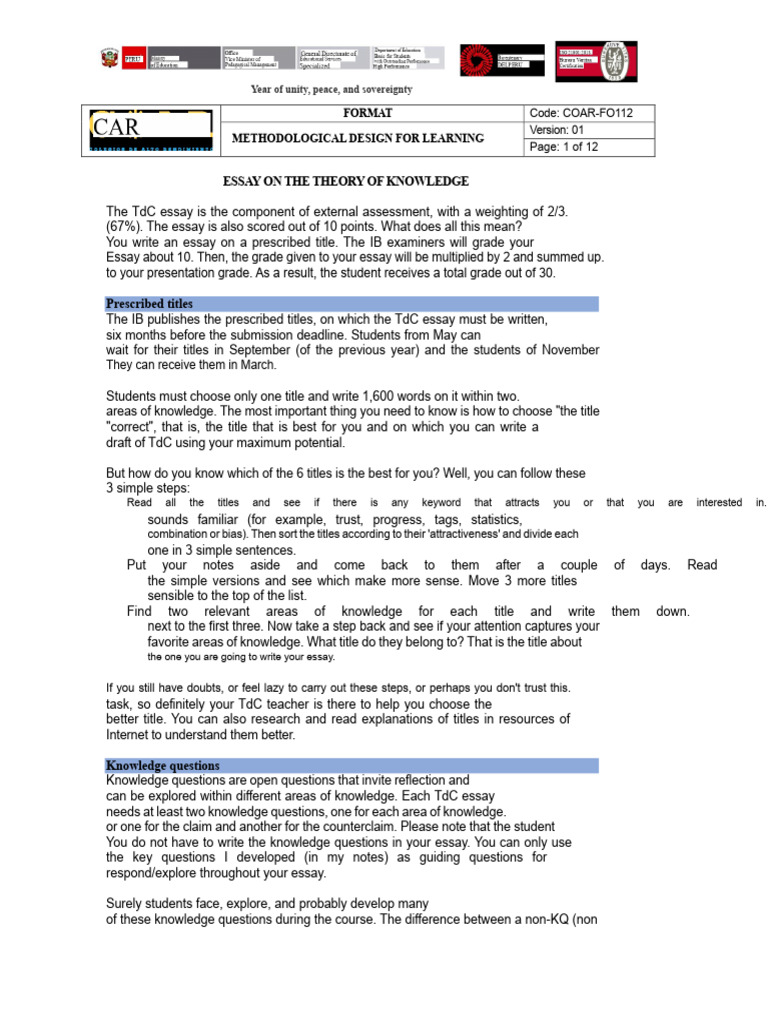 Guide to Writing a TdC Essay | PDF | Knowledge