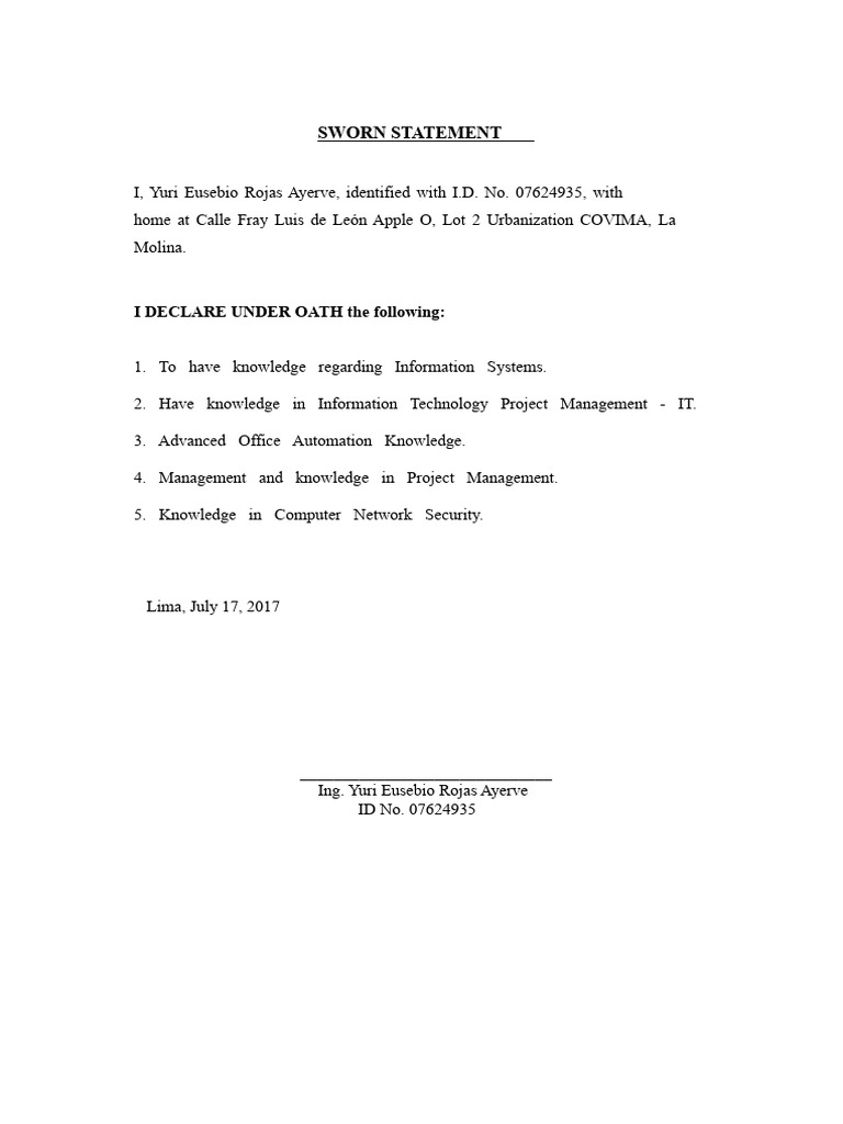 Affidavit of Knowledge | PDF