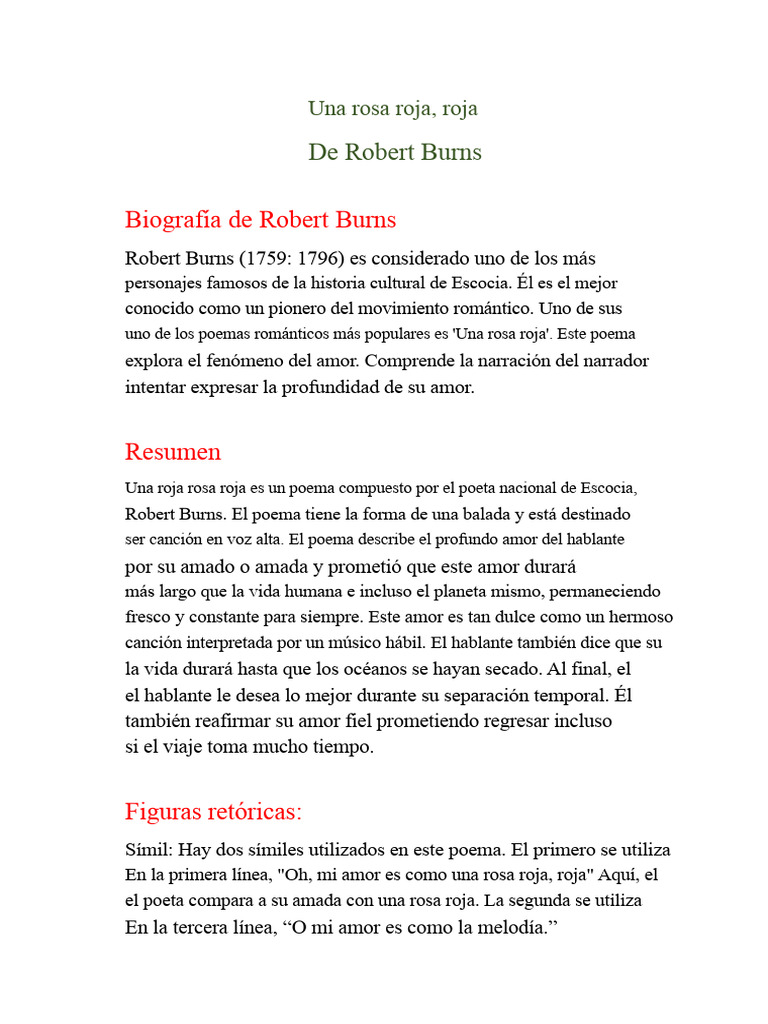 Una Rosa Roja Roja | PDF | Robert Burns | Amor