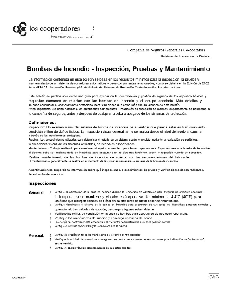 Inspección y Mantenimiento de Bombas de Incendio | PDF | Bomba ...