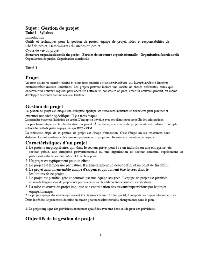 Gestion de Projet : Outils et Objectifs clés | PDF | Gestion de projet ...