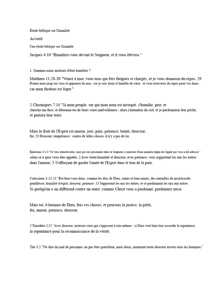 Étude biblique sur l'humilité chrétienne | PDF | Humilité | Bible
