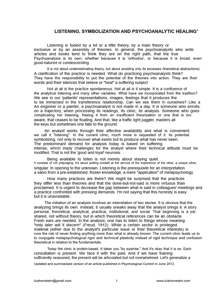Listen Symbolization and Psychoanalytic Cure FCBK | PDF ...