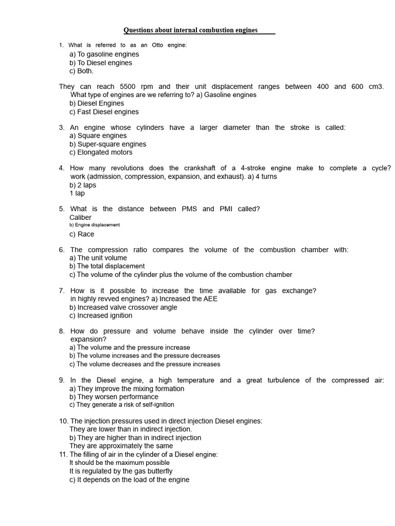 Questions About Internal Combustion Engines PDF | PDF | Diesel Engine ...