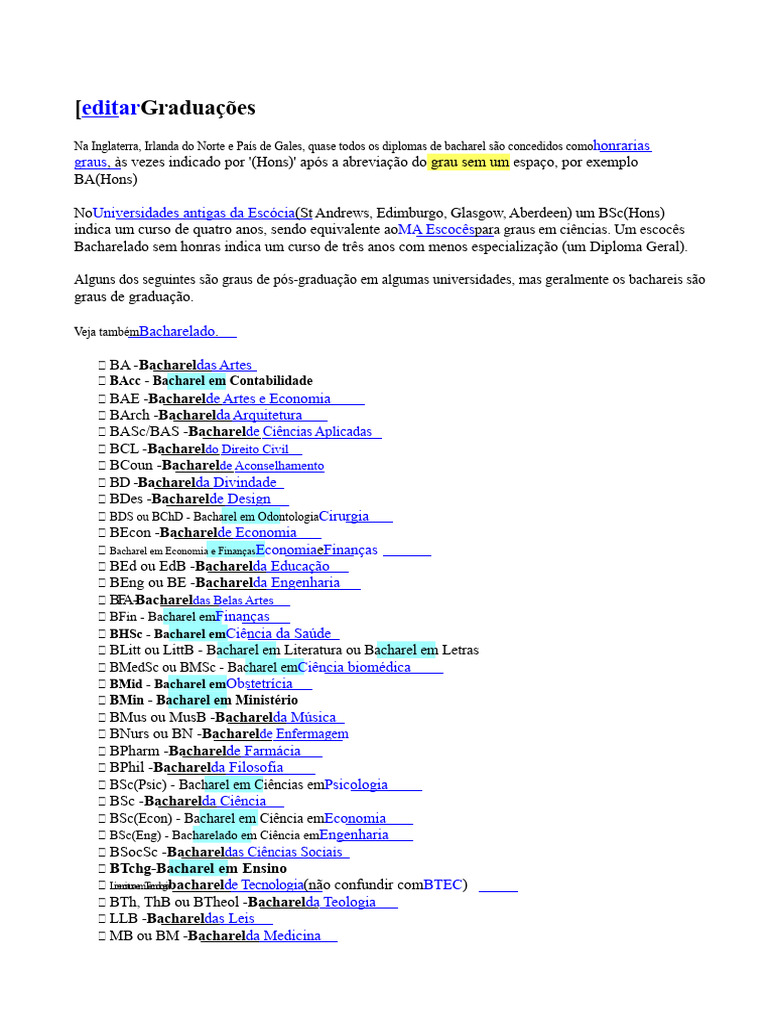 Abreviações de Graus de Bacharel | PDF | Diploma acadêmico | Diploma de ...