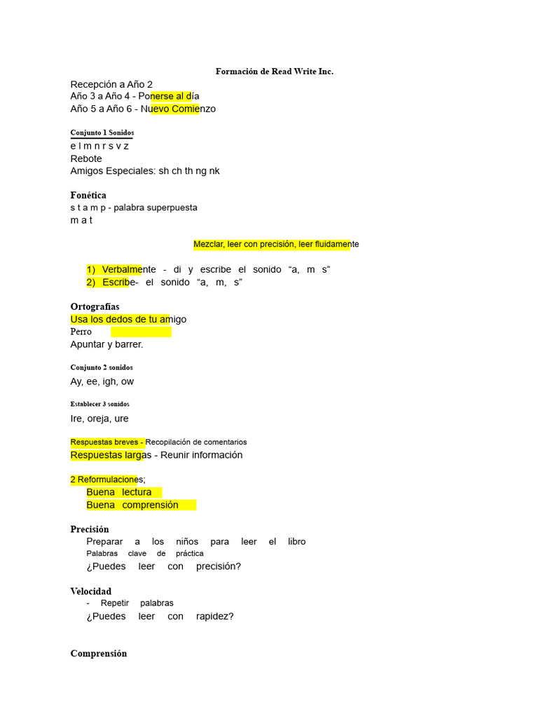 Entrenamiento de Read Write Inc. | PDF | Palabra | Escritura