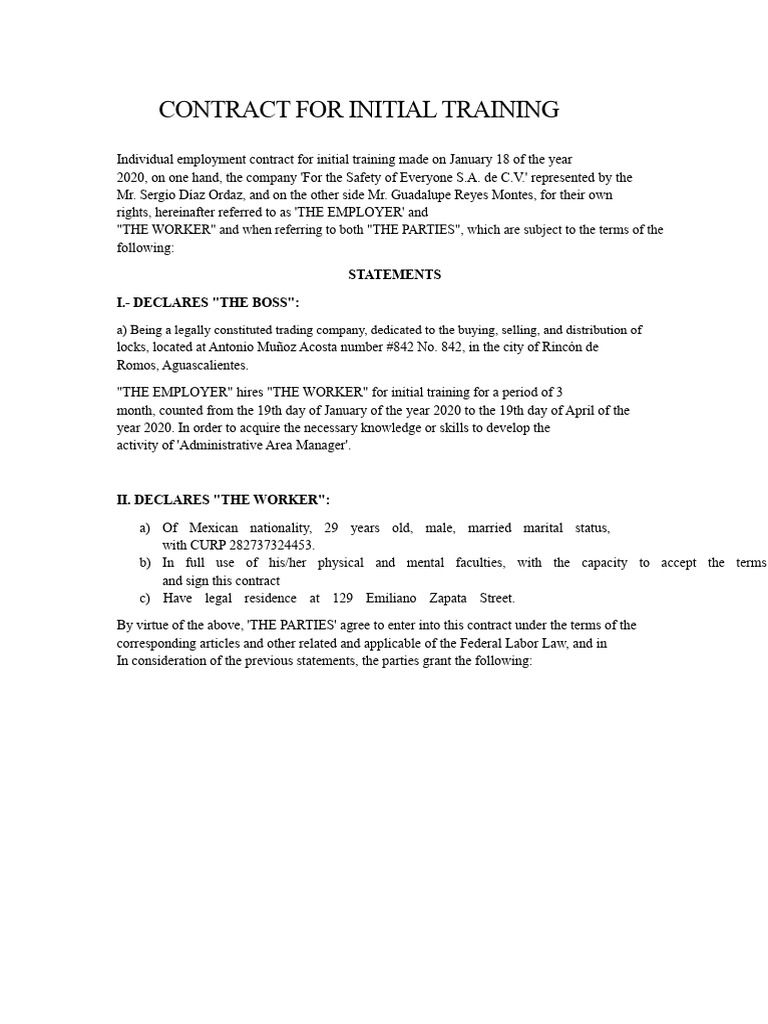 Contract For Initial Training - Guadalupe | PDF | Employment | Labour Law