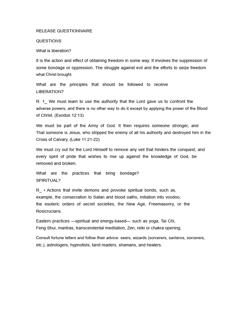 Liberation Questionnaire | PDF | Forgiveness | Prayer
