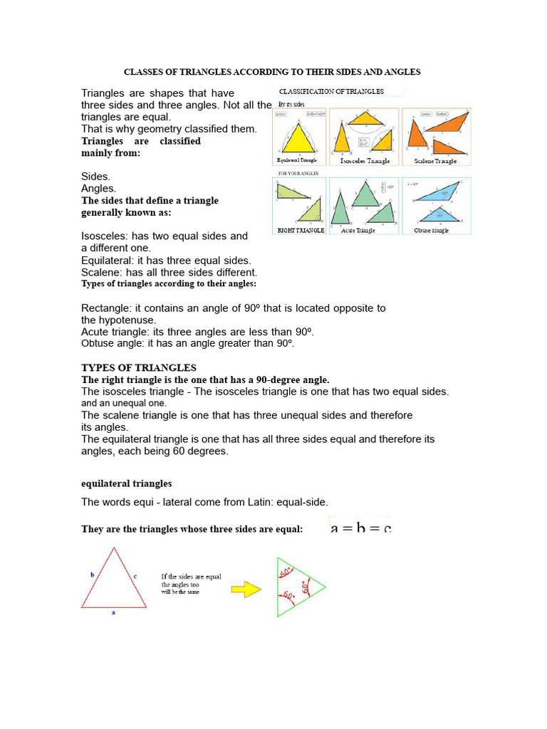 Triangle Classes According To Their Sides and Angles | PDF | Triangle ...