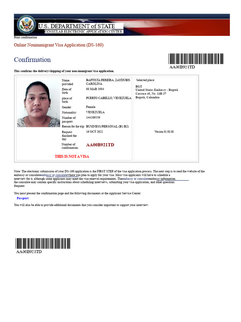 DS-160 Visa Application Confirmation | PDF | Perjury | Travel Visa