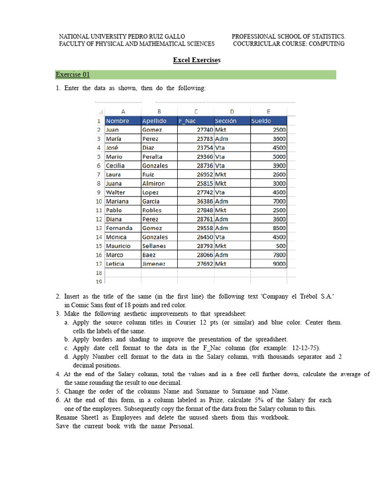 Excel Exercises for Statistics Course | PDF | Spreadsheet | Interest