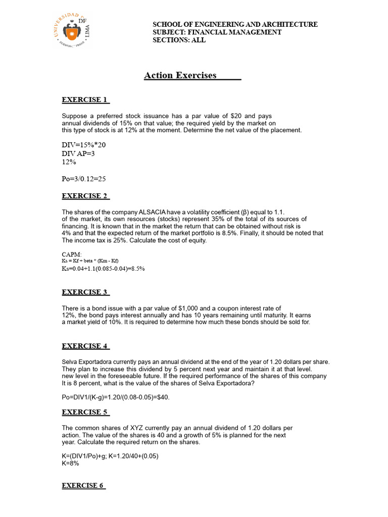 Financial Management Exercises Overview | PDF | Bonds (Finance ...
