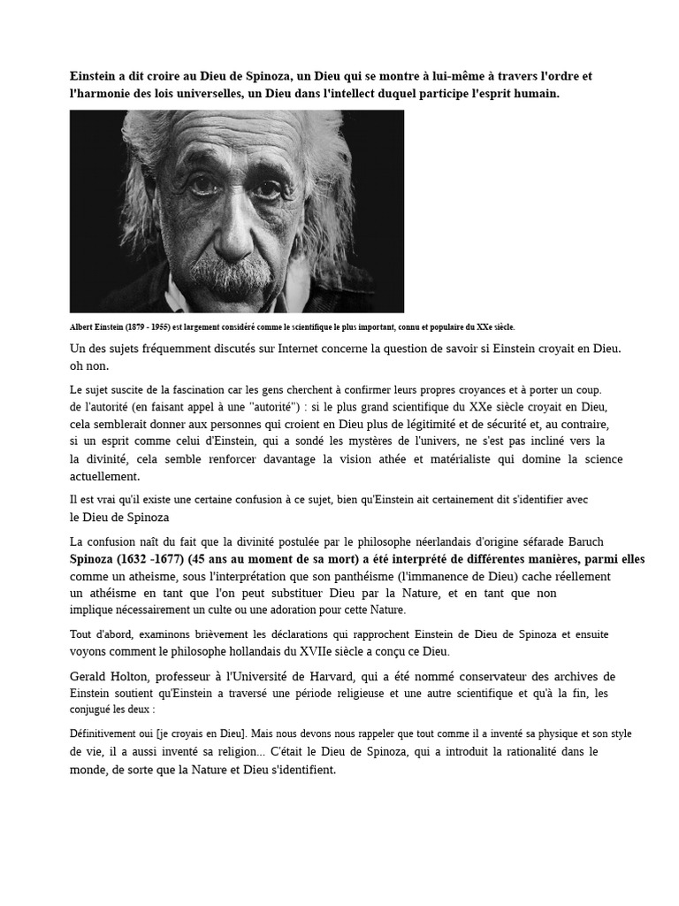 Einstein et le Dieu de Spinoza | PDF | Dieu | Baruch Spinoza