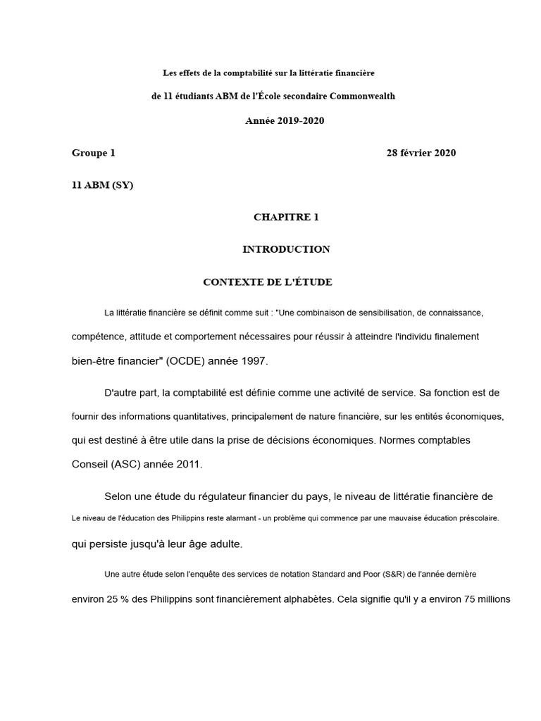 Effets de la comptabilité sur la littératie financière | PDF ...