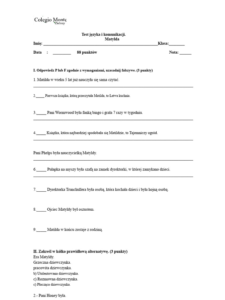 Matilda Quinto Test | PDF