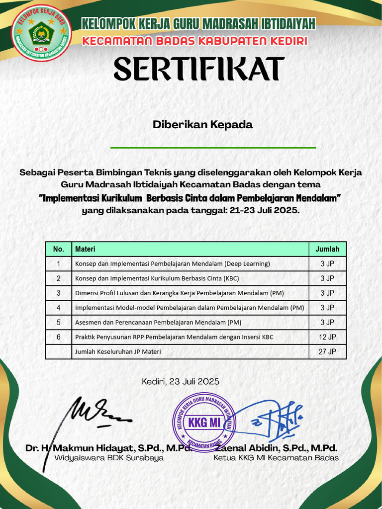 Sertifikat Bimtek KBC | PDF