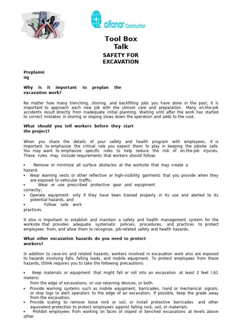 Excavation Safety and Planning Guide | PDF | Personal Protective ...