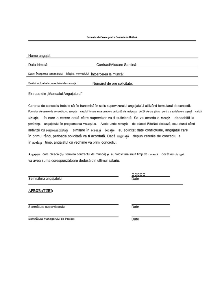 Formular de Cerere Pentru Concediu de Odihnă | PDF