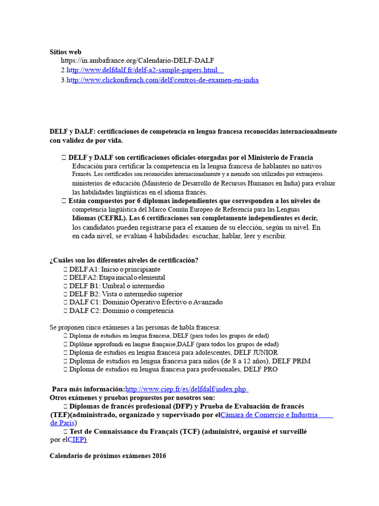 Certificaciones DELF y DALF en India | PDF