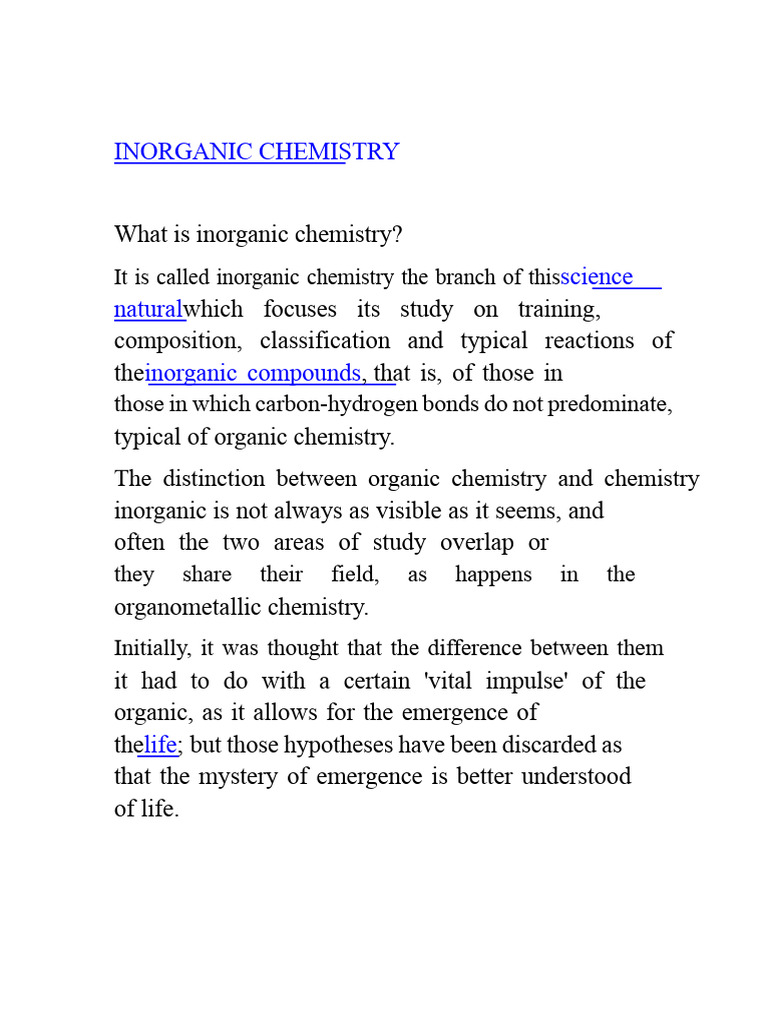 Inorganic Chemistry Overview and Examples | PDF | Organic Compounds ...