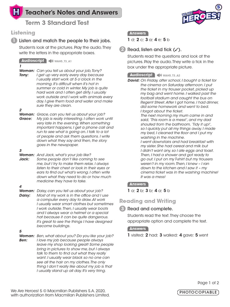 Term 3 Listening and Reading Test | PDF