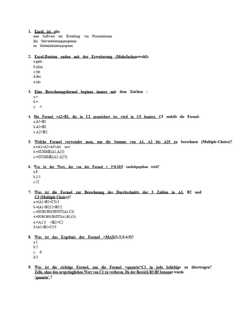 QCM Excel | PDF