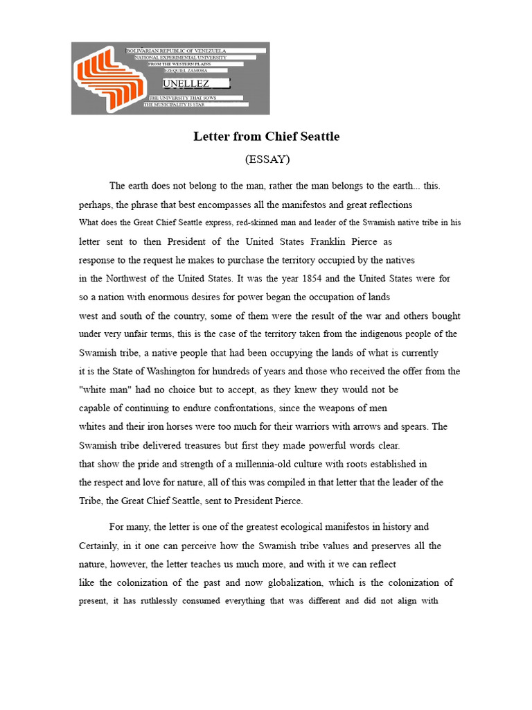 Essay On The Letter of Chief Seattle | PDF