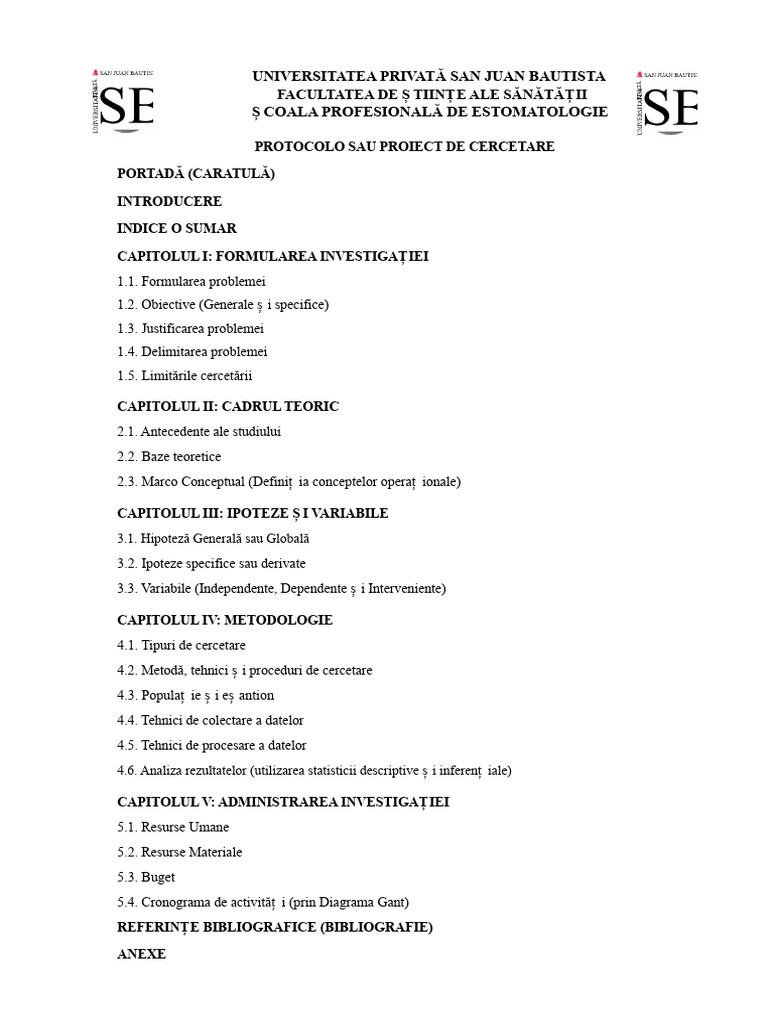 Format de Proiect de Cercetare UPSJB 2016 | PDF