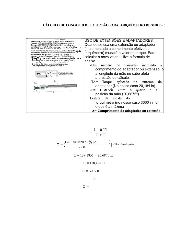 Cálculo de Torque com Extensões de 3000 in-lb | PDF