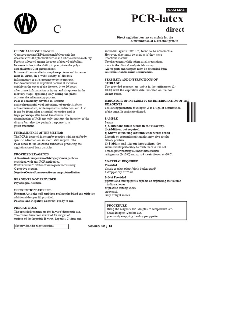 PCR Latex | PDF | C Reactive Protein | Inflammation
