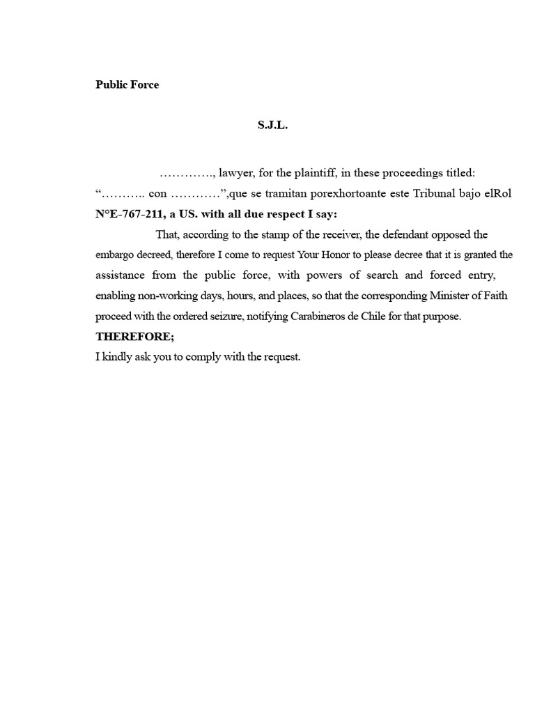 Request for Public Force Assistance | PDF