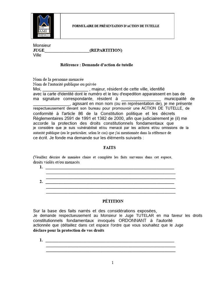 Demande d'Action de Tutelle Judiciaire | PDF | Justice | Crime et violence