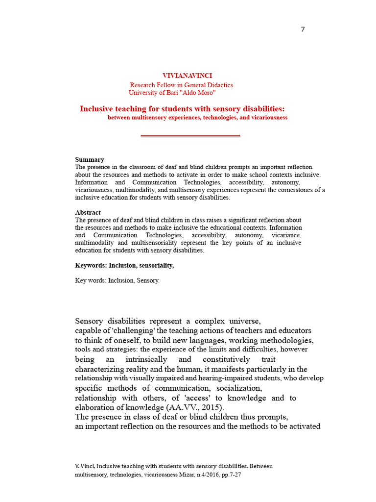 Inclusive Teaching For Students With Sensory Disabilities | PDF ...