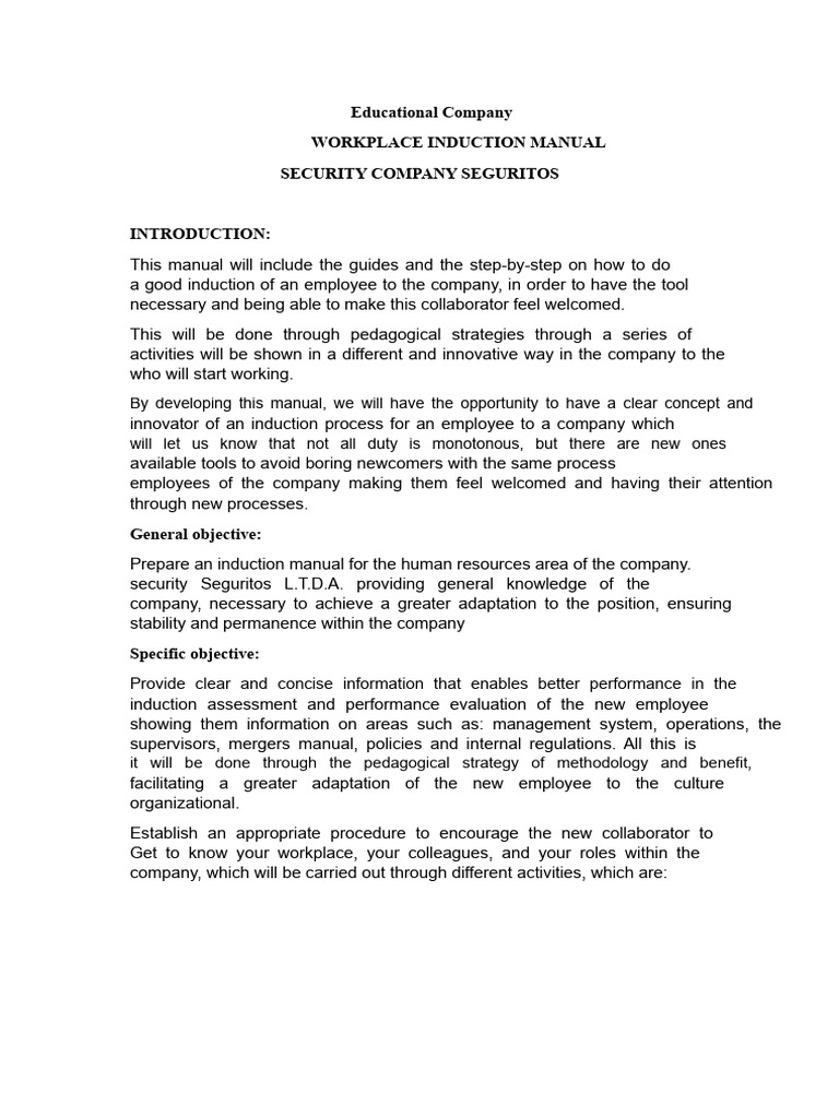 Employee Induction Manual for Seguritos | PDF | Security Guard | Leadership