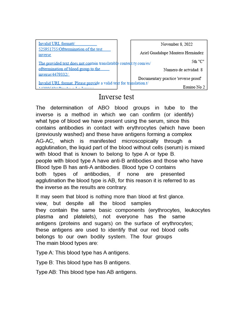 Inverse Test | PDF | Blood Type | Clinical Medicine
