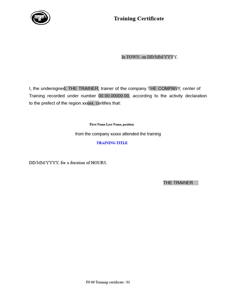 Training Certificate for First Name Last Name | PDF