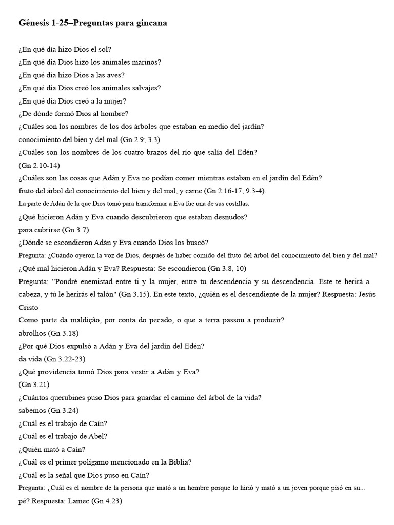 Preguntas para Gincana - Génesis 1-25 | PDF | Abrahán | Adán y Eva