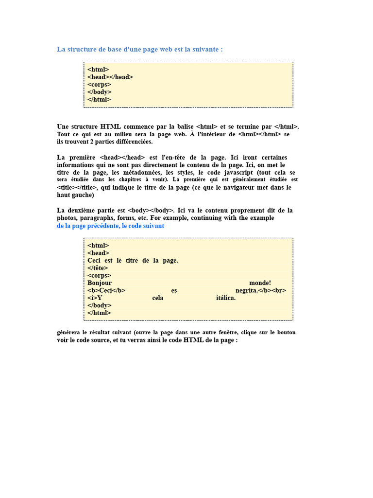 Structure de base d'une page HTML | PDF | Html | Élément HTML
