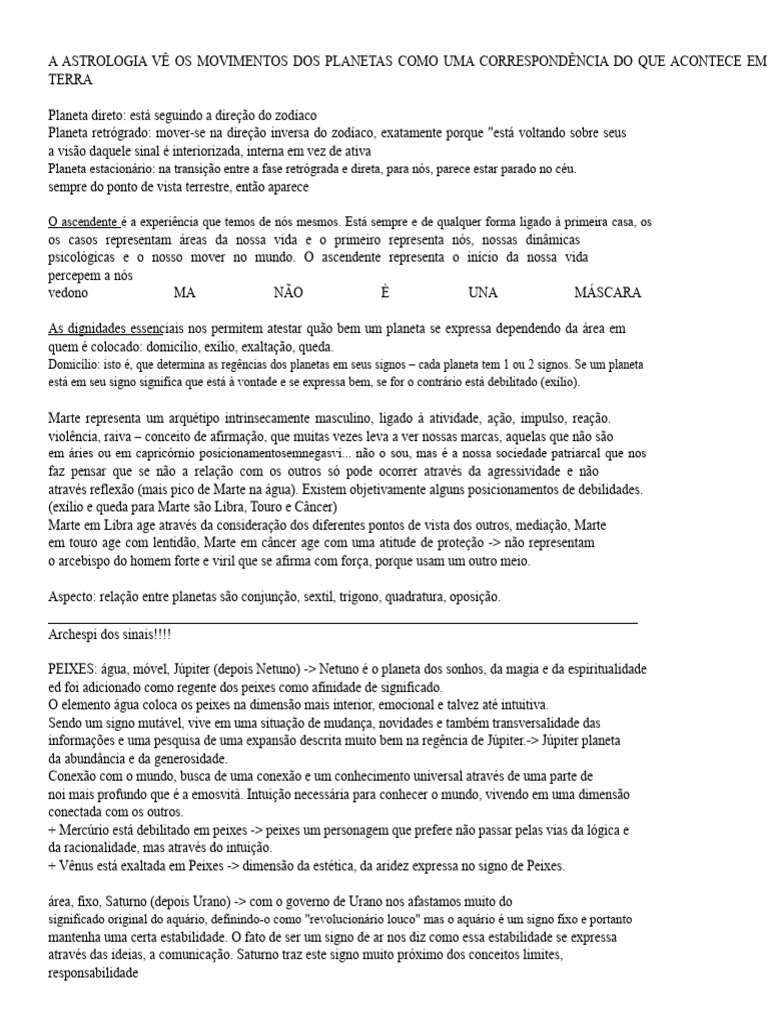 Astrologia: Movimentos Planetários e Signos | PDF | Signo do zodíaco ...