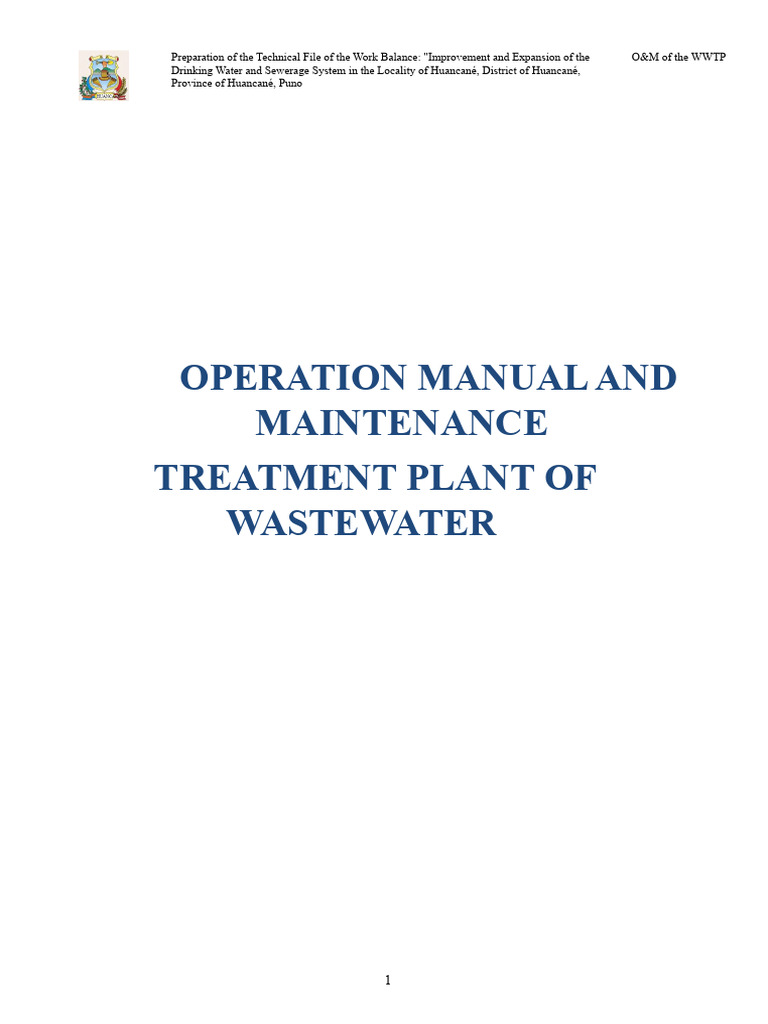 Operation and Maintenance Manual WWTP | PDF | Sewage Treatment | Sewage