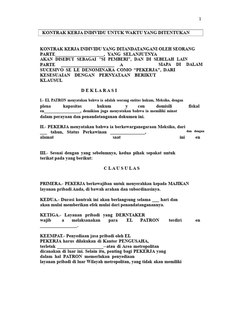 Contoh Kontrak Kerja Individu | PDF