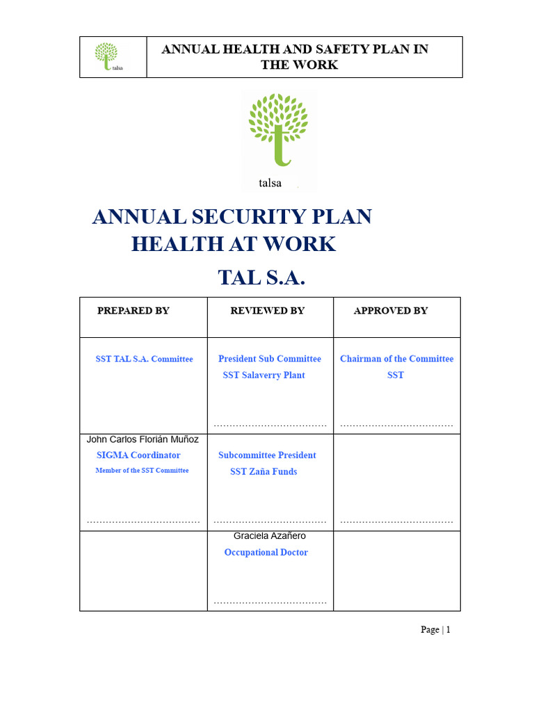 Annual SST Plan - Talsa 2022 | PDF | Occupational Safety And Health ...